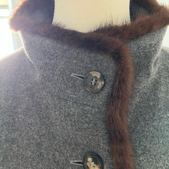 BognerGray Wool Coat with Brown Fur Trim - Picture 2 of 8